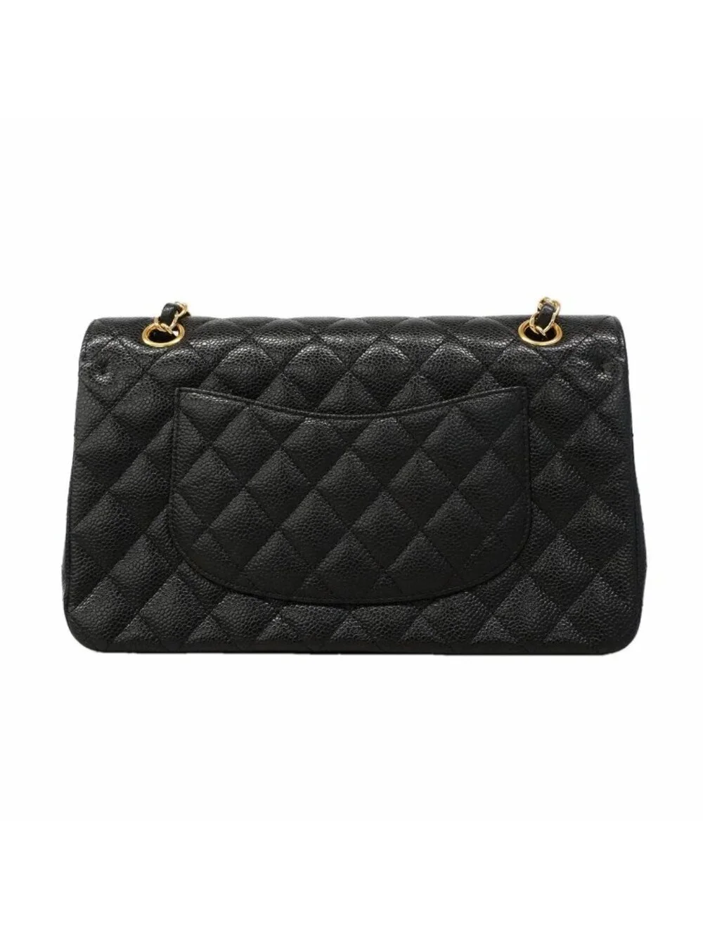 Chanel Shoulder Bag Quilted Caviar Leather Black Gold